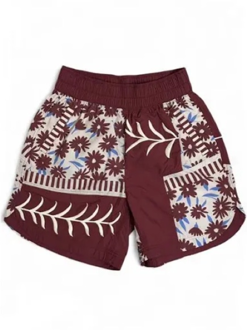 Free People Floral Patchwork Shorts - Burgundy & White